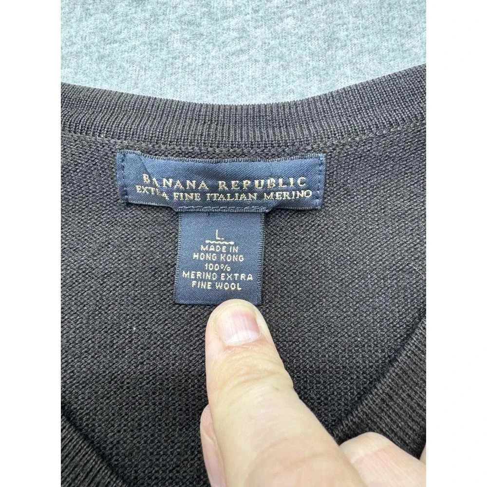 Banana Republic Sweater‎ Mens Large Black Brown Merino Wool Micro Dot Faded Vtg